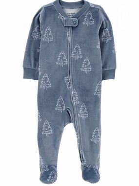 Carter's Blue-Gray Footed One-Piece Pajama with White Tree Print